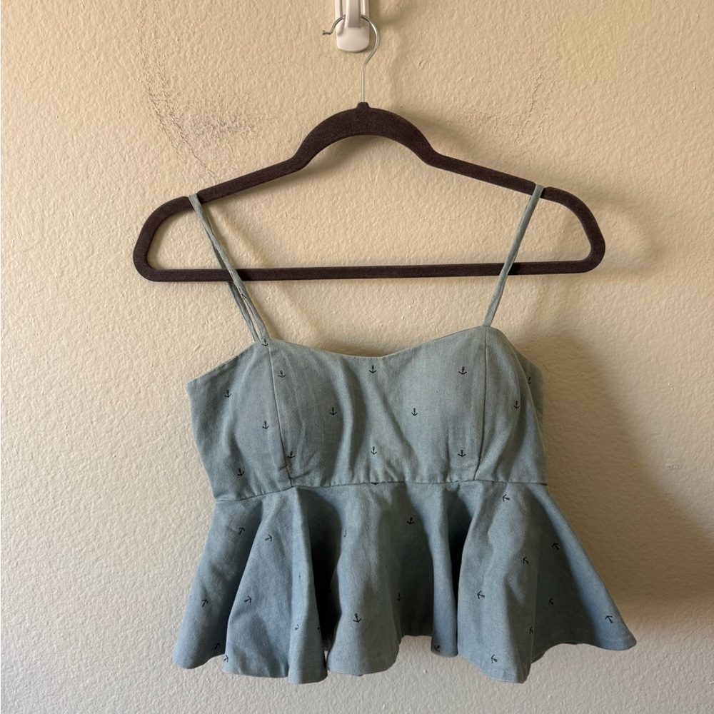 Miu Miu Light Blue Embroidered Peplum Crop Top NWT